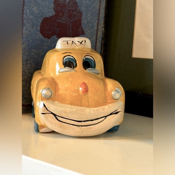 Vtg. Enesco 90’s Taxi Piggy Bank 5.5”Anthropomorphic Kitschy Yellow/Blue EUC - Picture 1 of 9